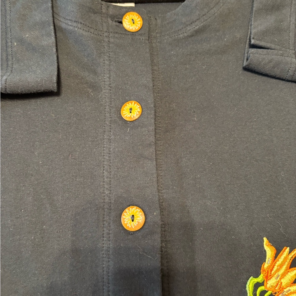 Natalie & Me Weekend Black Floral Embroidered Button-Front Cardigan 100% Cotton - Picture 7 of 10